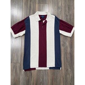 Vintage Y2K Points West Mens M Colorblock Vertical Stripe Cotton Polo Shirt